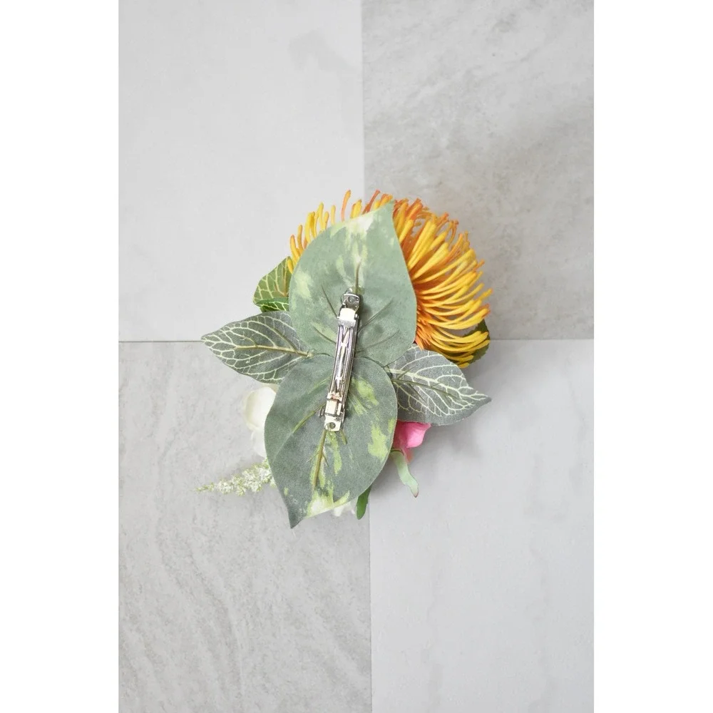 Handmade Floral Hair Clip Women OS Orange Pink Tropical Protea Accessory